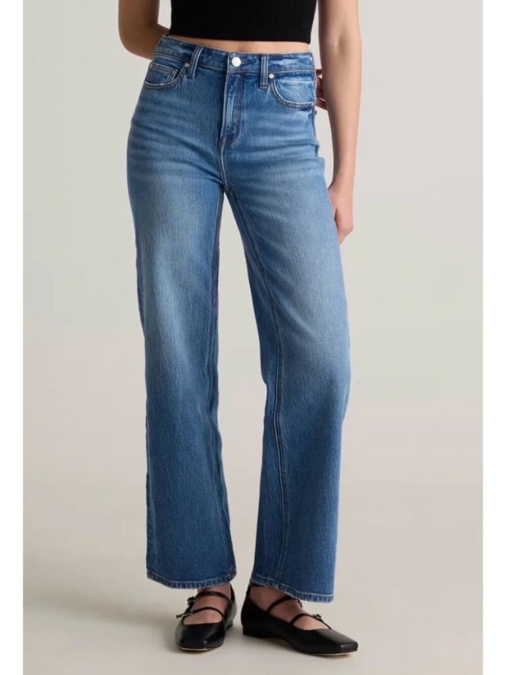 Quince Bella Stretch Relaxed Straight Jeans Atlanta Blue High Rise Size 28